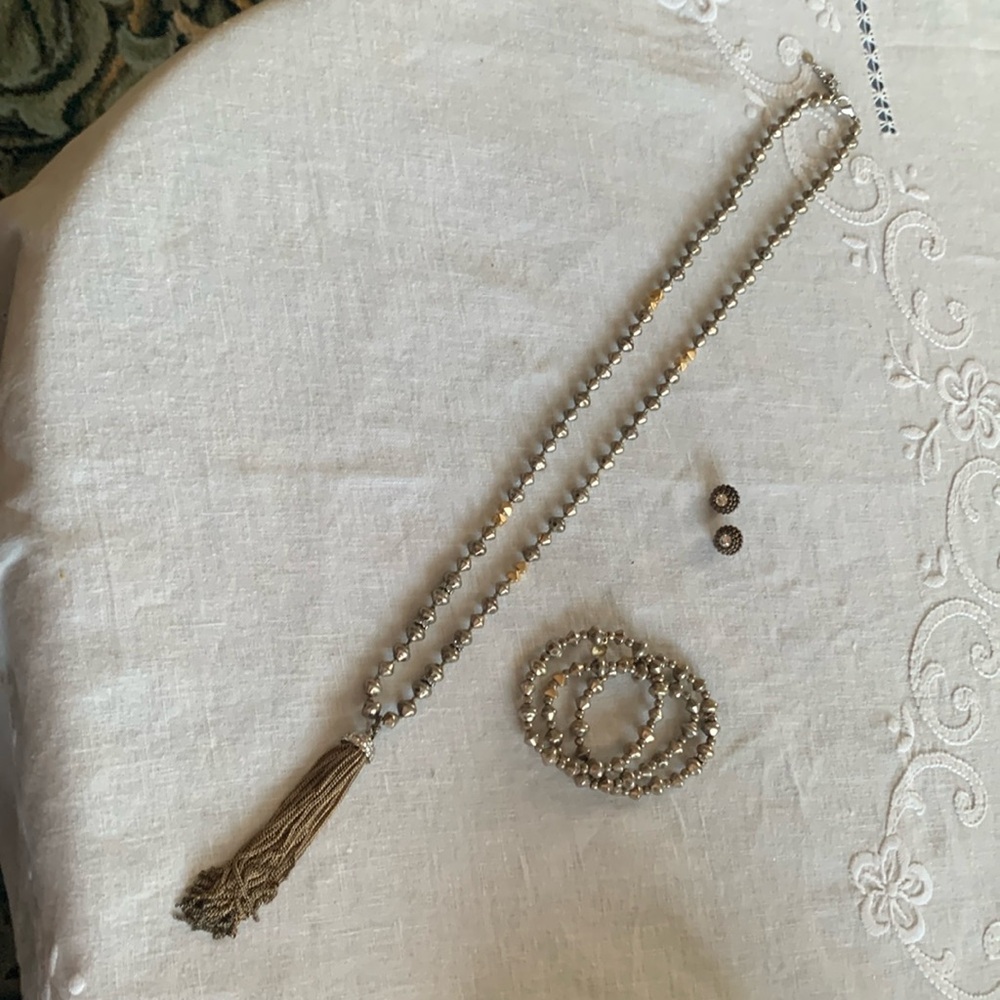 Stella and Dot tassel necklace, 3 matching bracelets and  earrings (J Crew)